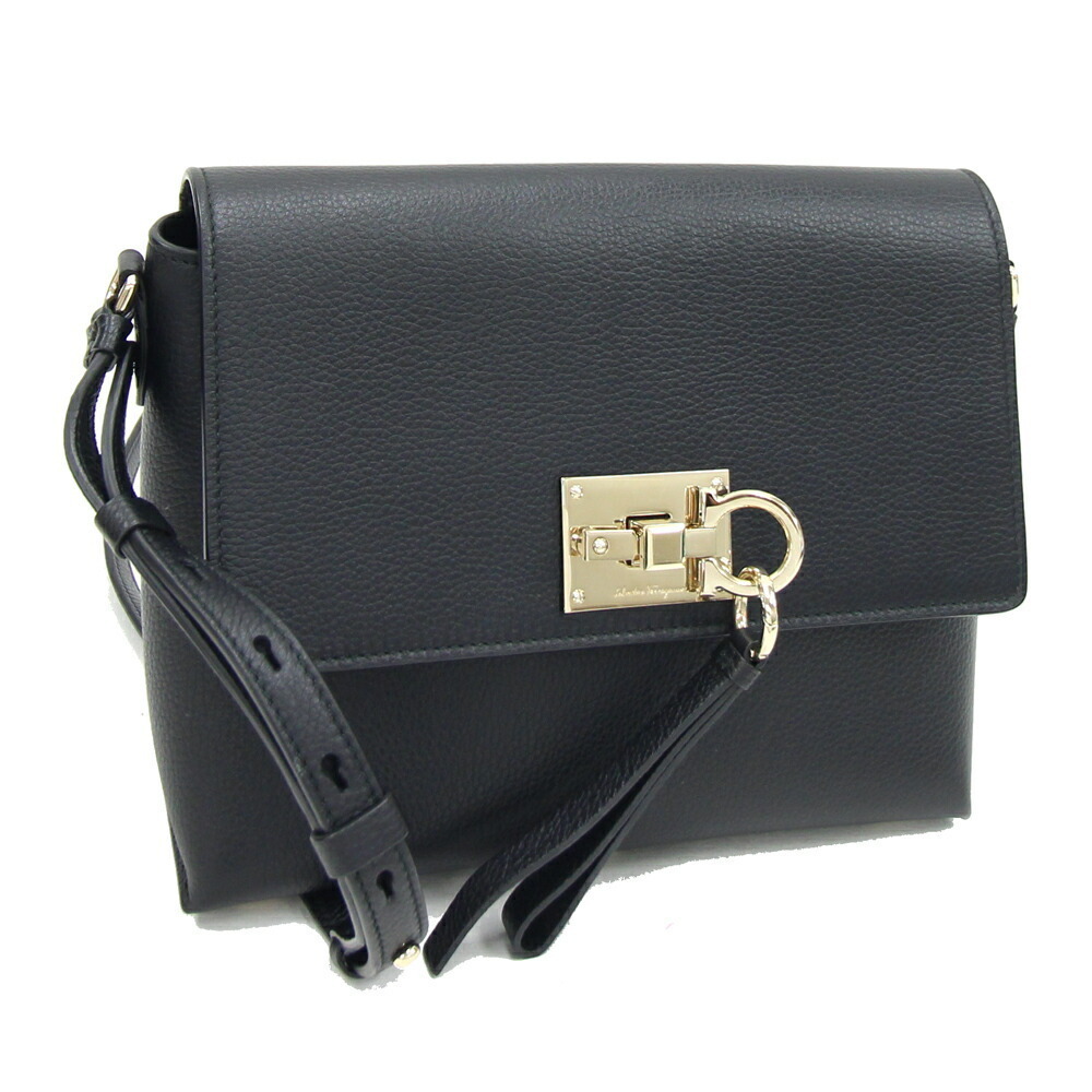 Salvatore Ferragamo Gancini Studio GG black leather shoulder bag pouch